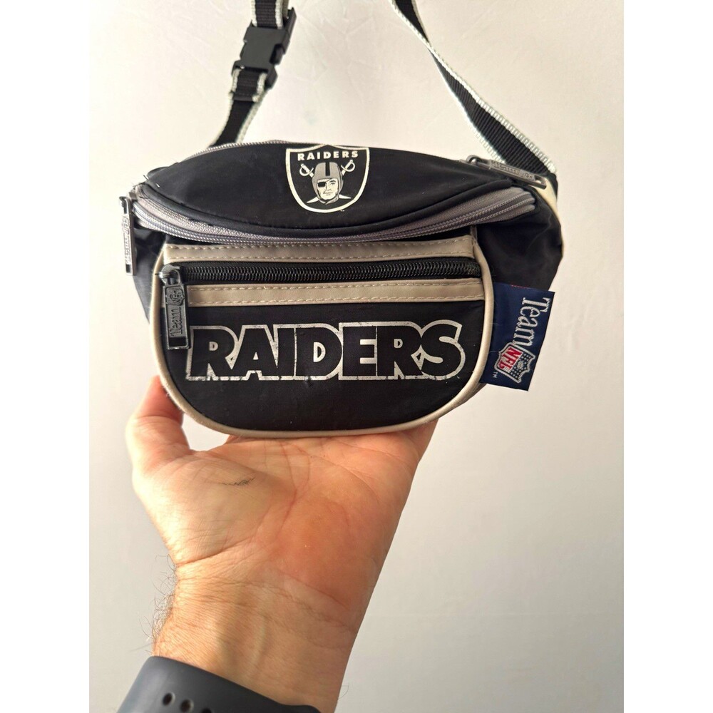 Vintage Team NFL Raiders Fanny Pack Waist Bag Black Silver A.D.S. Sports 90s